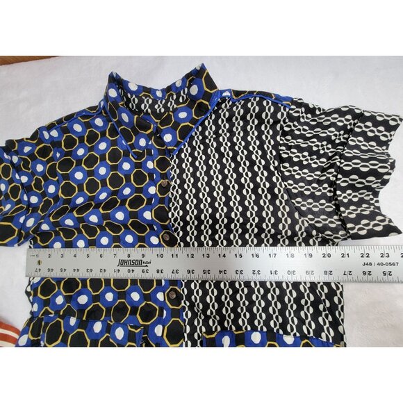 Anthropologie Maeve Contrast Midi Shirt Dress Medium Patchwork Boho Short Sleeve - Picture 7 of 9